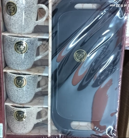 Paneer Tikka Ceramic Serving Set – 4 Cups & 1 Platter (5 Pcs)